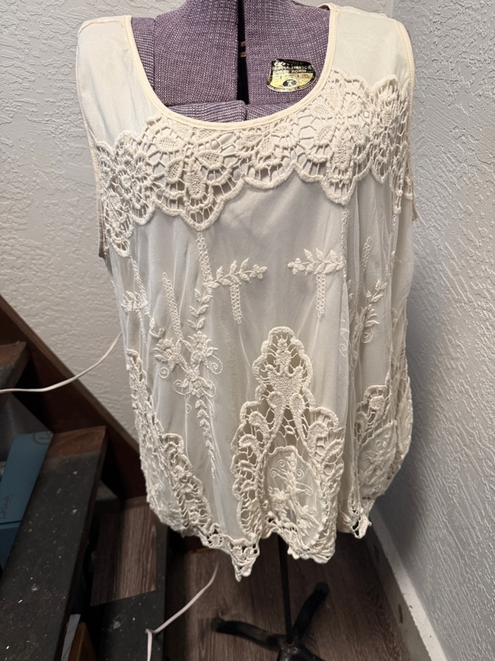 Ultra Pink Cream Crochet Embroidered Lace Blouse